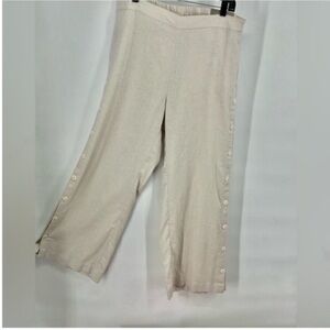 NWT Soft Surroundings Cream Wide Leg Button Down Sides  Joggers Casual Pants L